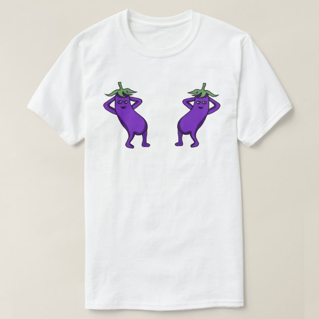 Hand Drawn Cartoon Cute Eggplants Posing T Shirt (Design framsida)