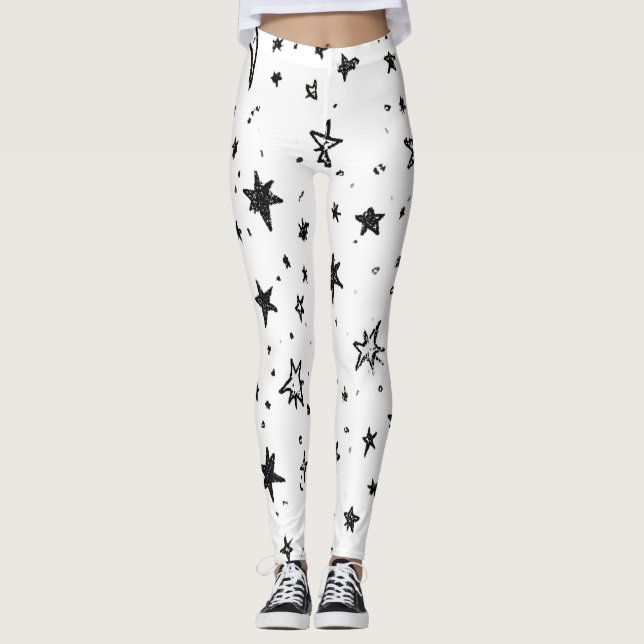 Hand Drawn Celestial Night Sky Pattern Leggings (Framsida)