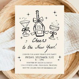 Hand Drawn Champagne Cheers New Years Eve Party Inbjudningar