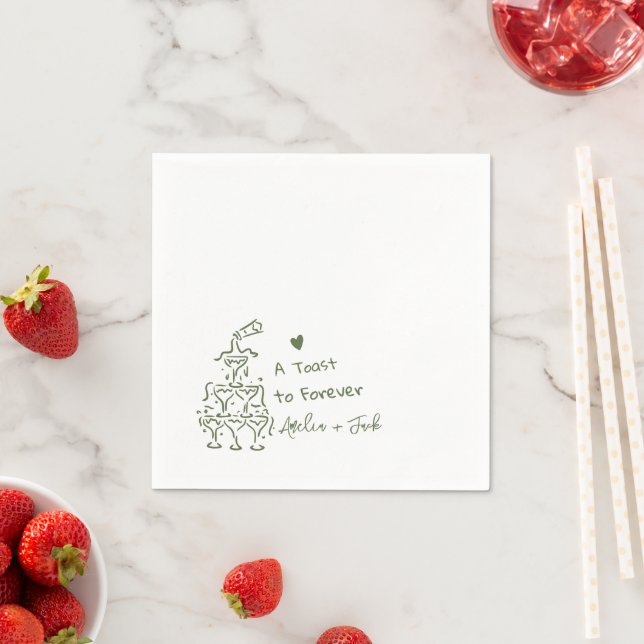 Hand Drawn Champagne Glass Tower Wedding Napkins Pappersservett (Insitu)