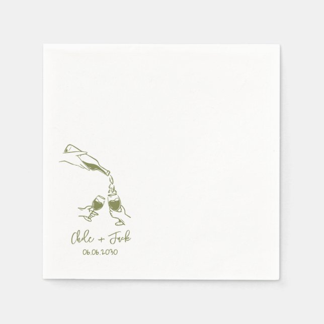 Hand Drawn Champagne Tower Glass Wedding Napkins Pappersservett (Framsidan)