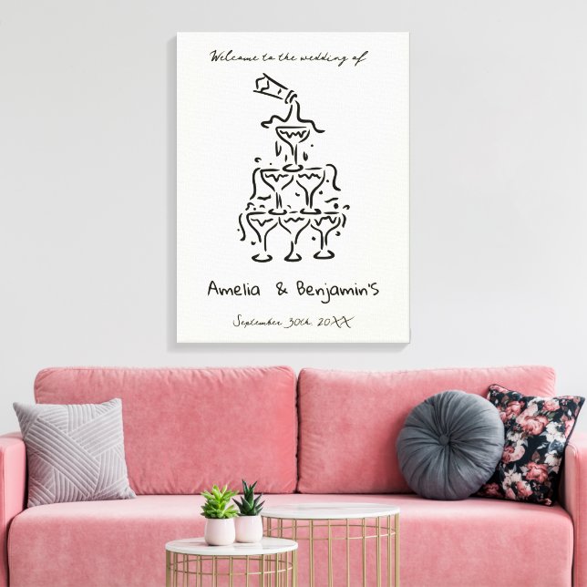 Hand Drawn Champagne Tower Retro Welcome wedding Canvastryck (Insitu (Vardagsrum))