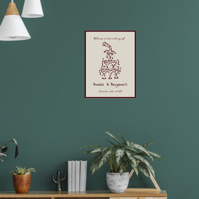 Hand Drawn Champagne Tower Retro Welcome wedding Poster (Vardagsrum 1)