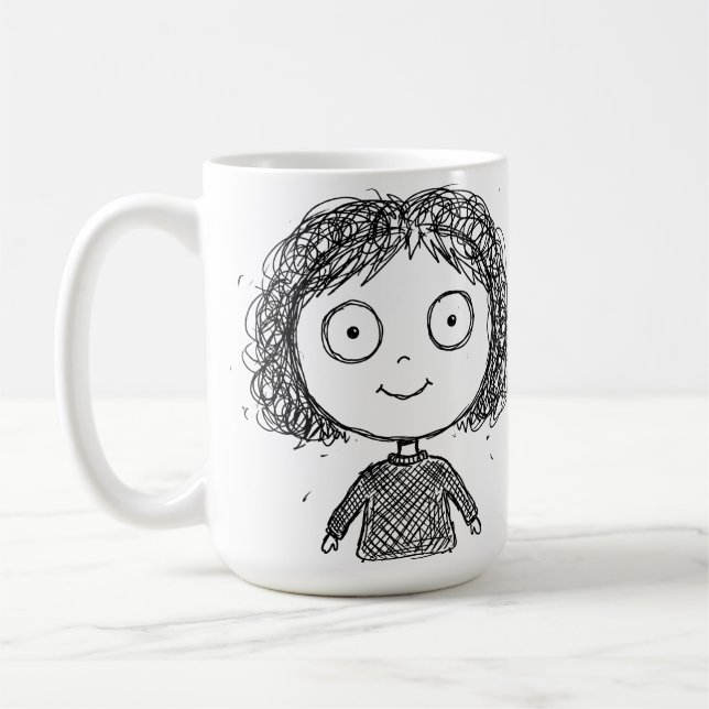 Hand-Drawn Character Illustration – Artistic Kaffemugg (Vänster)