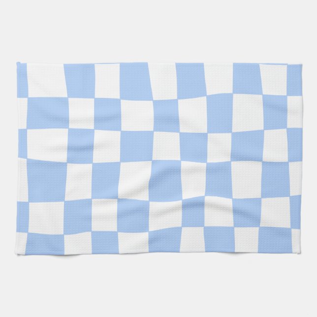 Hand Drawn Checkerboard Pattern (sky blue/white) Kökshandduk (Horisontell)