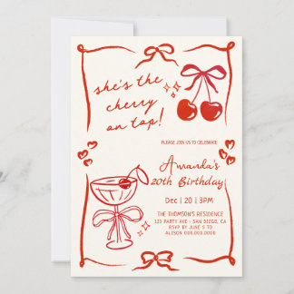 hand-drawn cherry martini birthday invitation inbjudningar
