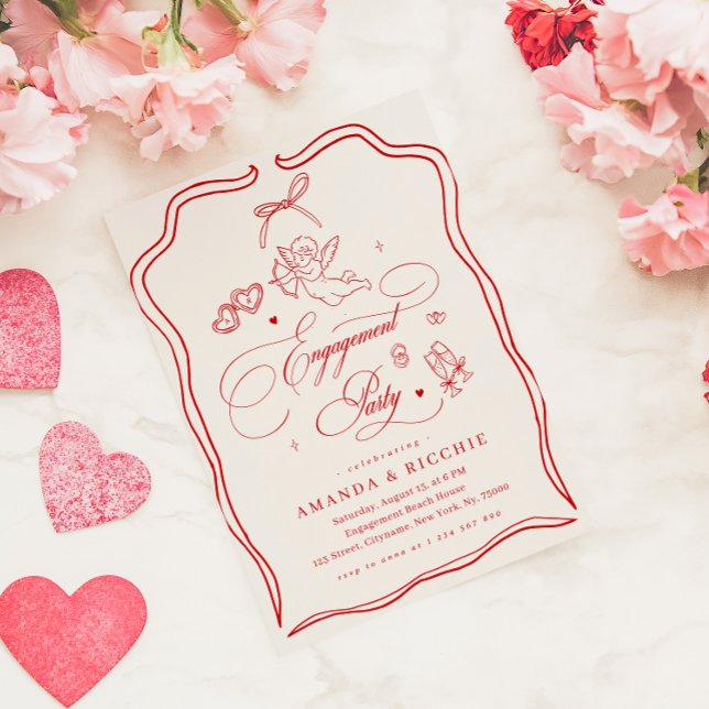 Hand Drawn Cherub Vintage Cupid Engagement Party Inbjudningar (Skapare uppladdad)