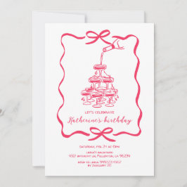 Hand Drawn Chic Pink Champagne Birthday Party Inbjudningar