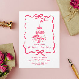 Hand Drawn Chic Pink Champagne Birthday Party Inbjudningar