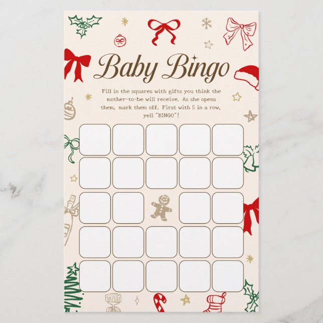 Hand Drawn Christmas Baby Shower Bingo Game (Framsida)