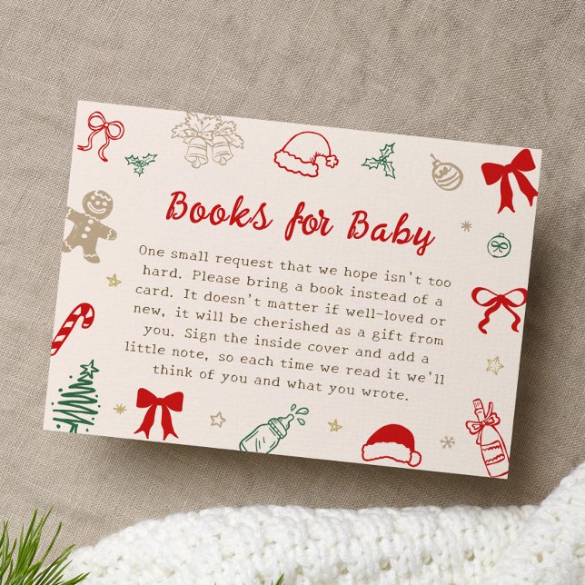 Hand Drawn Christmas Baby Shower Books for Baby Tilläggskort (Skapare uppladdad)