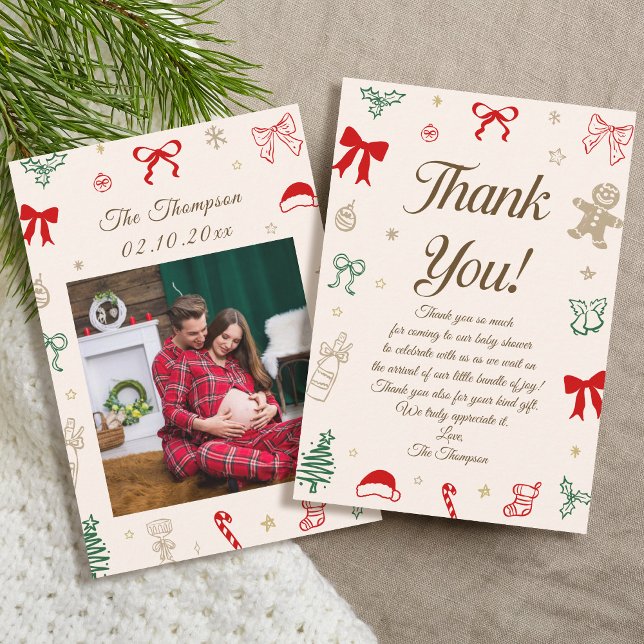 Hand Drawn Christmas Baby Shower Photo Tack Kort (Skapare uppladdad)