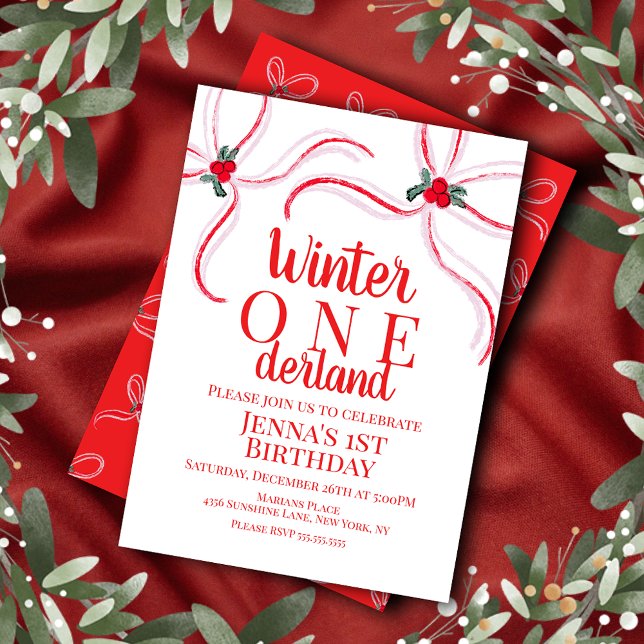 Hand Drawn Christmas Bows Birthday Party  Inbjudningar (Skapare uppladdad)