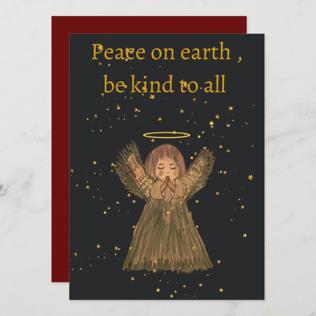 Hand drawn Christmas card , Angel , cute,  (Fram/baksida)