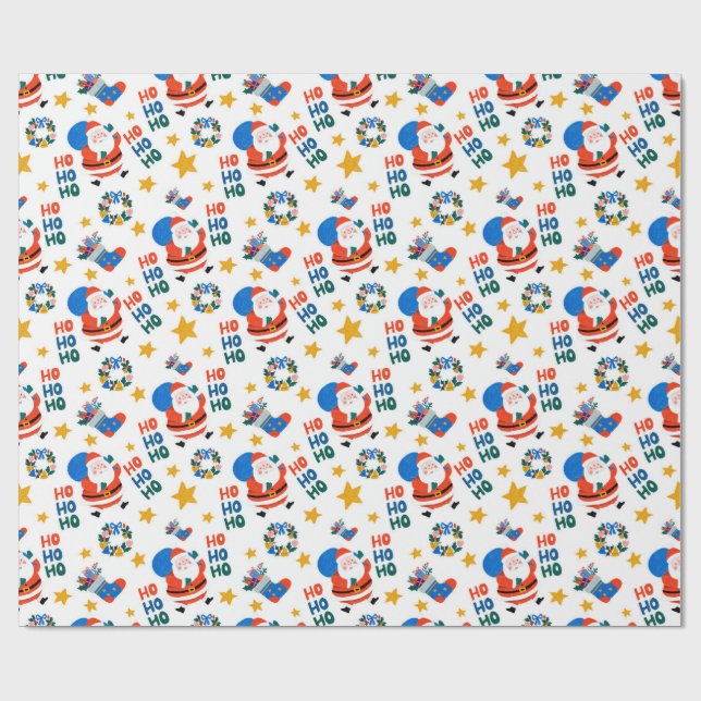 Hand Drawn Christmas Crayon Style Santa Pattern Presentpapper (Platt)