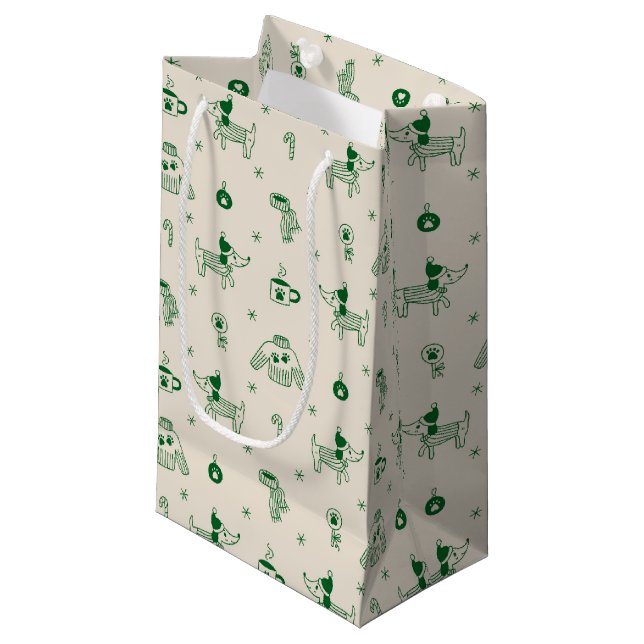 Hand-Drawn Christmas Dogs Gift Bag (Framsidan Vinklad)