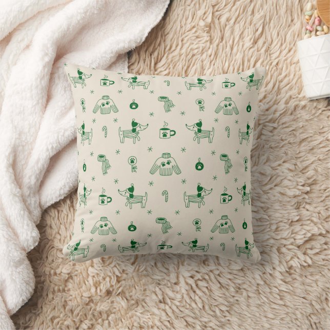 Hand-Drawn Christmas Dogs Throw Pillow Kudde (Filt)