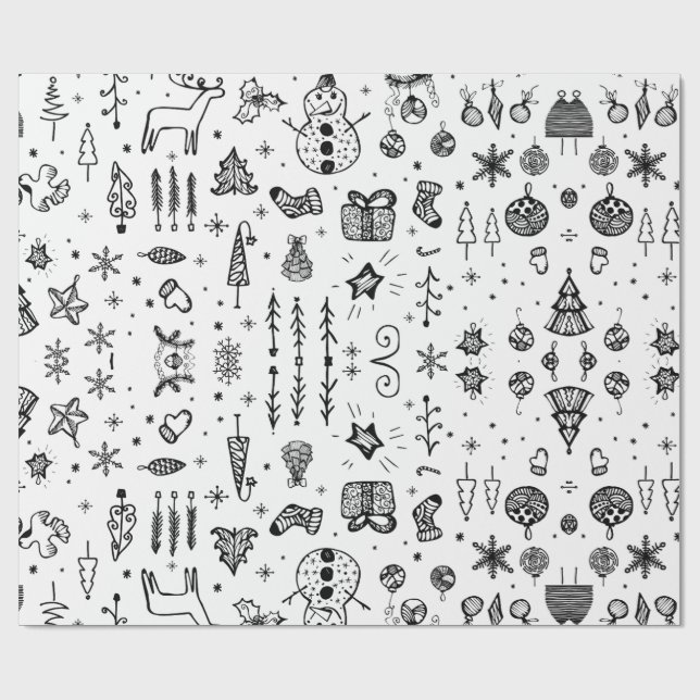 Hand Drawn Christmas Doodle Presentpapper (Platt)