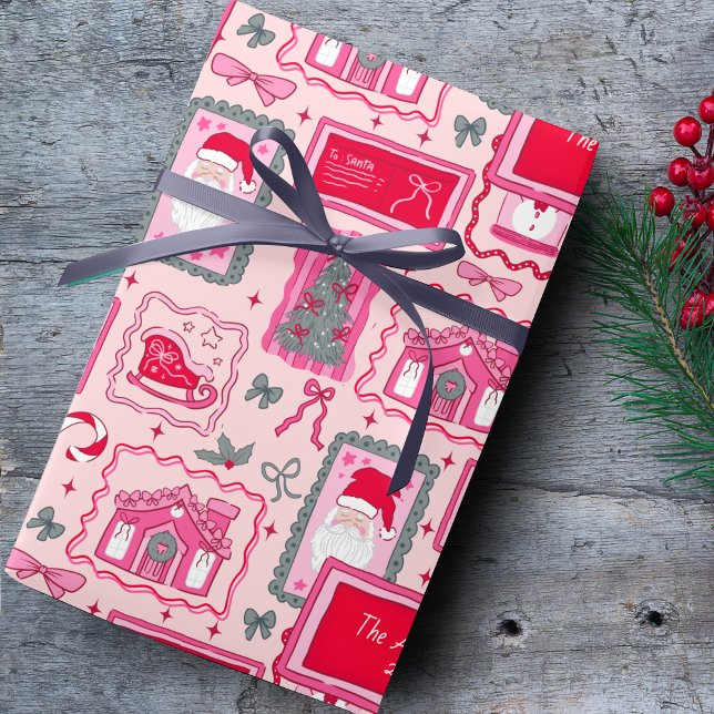 Hand Drawn christmas doodles pink custom name Presentpapper (Skapare uppladdad)