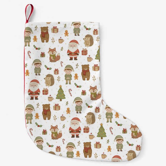 Hand Drawn Christmas Woodland Christmas Stocking Liten Julstrumpa (Framsidan)