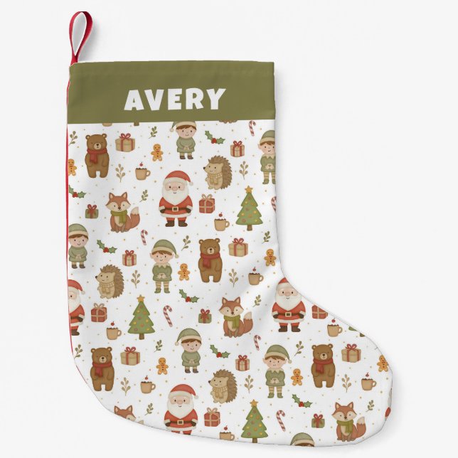 Hand Drawn Christmas Woodland Christmas Stocking Liten Julstrumpa (Framsidan)