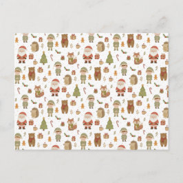 Hand Drawn Christmas Woodland Holiday Postcard Helg Vykort