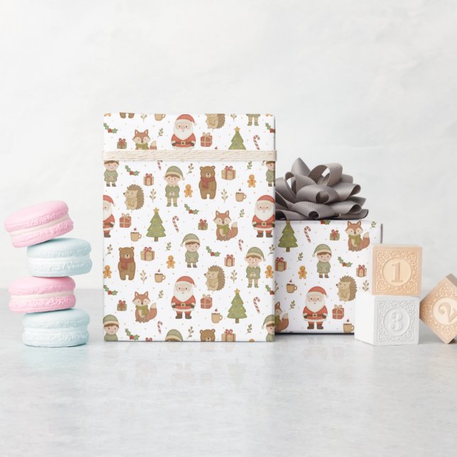 Hand Drawn Christmas Woodland Wrapping Paper Roll Presentpapper (Baby Shower)