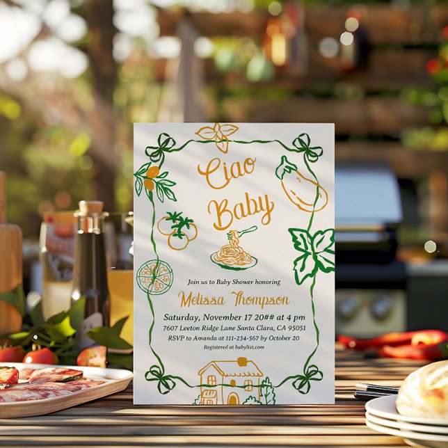 Hand Drawn Ciao Italian Pizza & Pasta Baby Shower Inbjudningar (Skapare uppladdad)