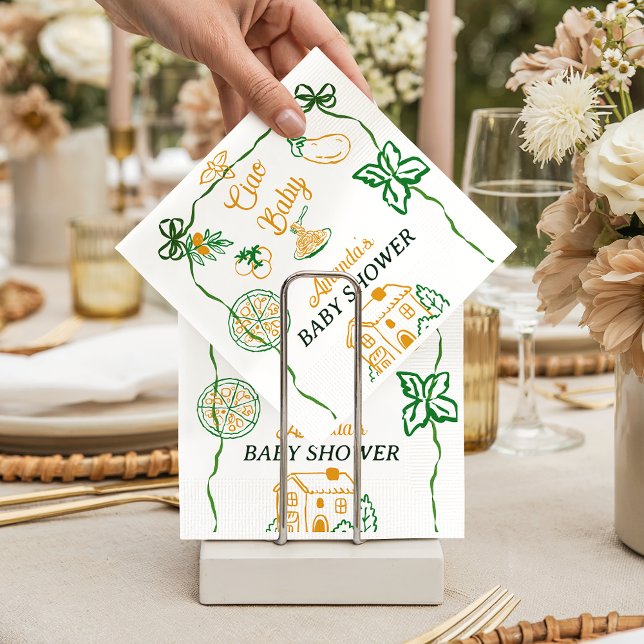 Hand Drawn Ciao Italian Pizza & Pasta Baby Shower Pappersservett (Skapare uppladdad)