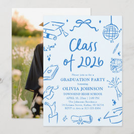 Hand Drawn Class of 2026 Blue Graduation Party Inbjudningar