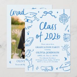 Hand Drawn Class of 2026 Blue Graduation Party Inbjudningar