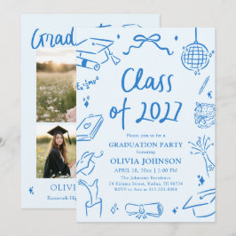 Hand Drawn Class of 2027 Blue Graduation Party Inbjudningar