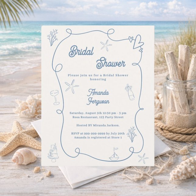 Hand drawn coastal blue Bridal Shower invitation (Skapare uppladdad)