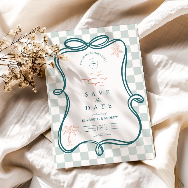 Hand-Drawn Coastal Bröllop Spara Datumet (Skapare uppladdad)
