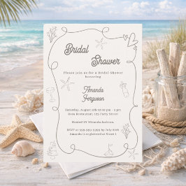 Hand drawn coastal ivory taupe sand Bridal Shower Inbjudningar