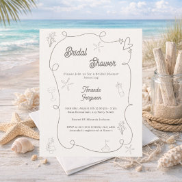 Hand drawn coastal sand Bridal Shower invitation