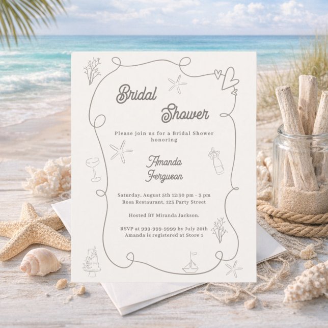 Hand drawn coastal sand Bridal Shower invitation (Skapare uppladdad)