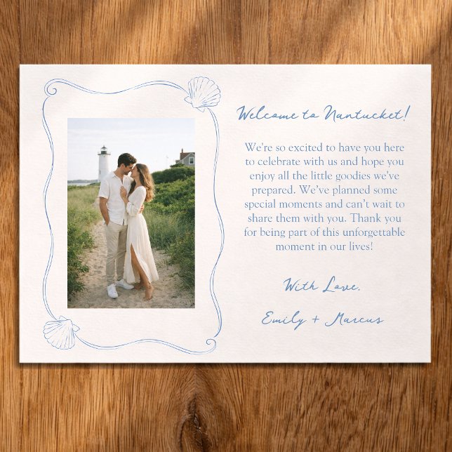 Hand Drawn Coastal Shell Wedding Welcome Bag Card Tack Kort (Skapare uppladdad)