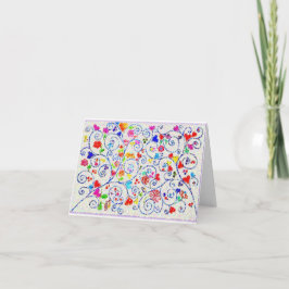 Hand Drawn Colorful Floral Swirl Pattern Tack Kort