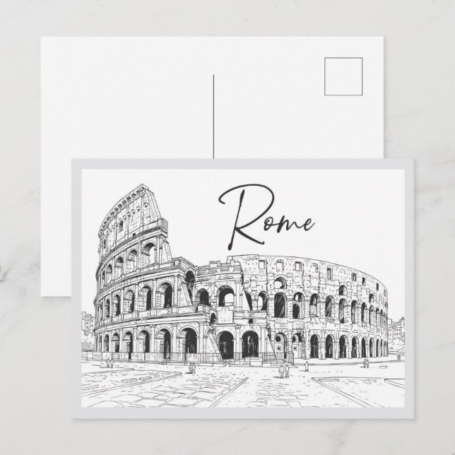 Hand drawn Colosseum Rome Italy Landmark Vykort (Fram/baksida)