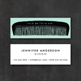 Hand-drawn Comb Aqua & Black Hair Stylist   Mini Visitkort