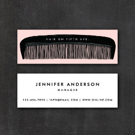Hand-drawn Comb Pink & Black Hair Stylist   Mini Visitkort