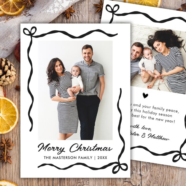 Hand Drawn Coquette Bow 2 Photo Merry Christmas  Julkort (Skapare uppladdad)