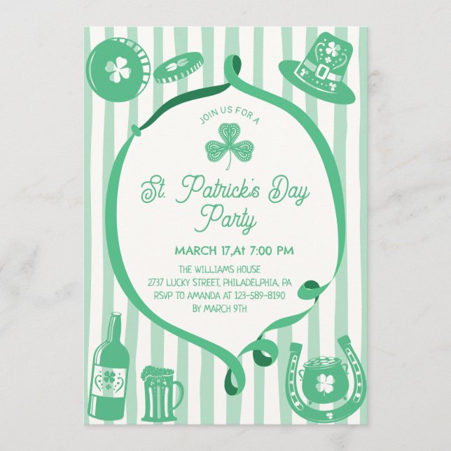 Hand Drawn Coquette Frame Stripes St Patrick's Day Inbjudningar (Framsida)