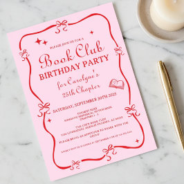 Hand Drawn Coquette Pink Red Book Club Invitation Inbjudningar