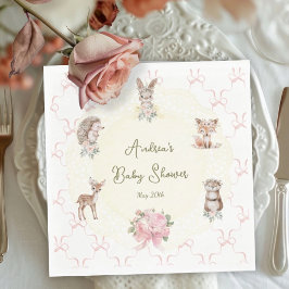 Hand Drawn Coquette Ribbon Woodland Baby Shower  Pappersservett