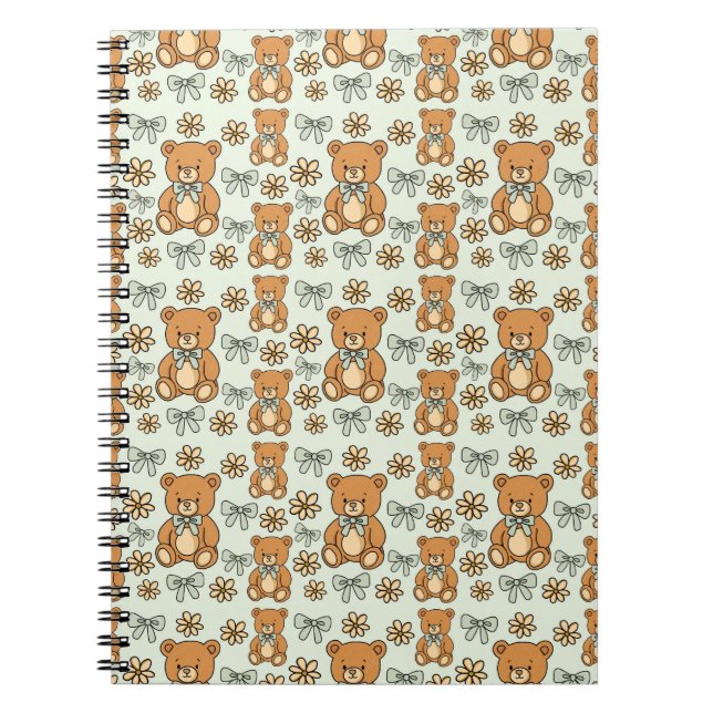 Hand-Drawn Coquette Teddy Bears Seamless Pattern Anteckningsbok (Framsidan)