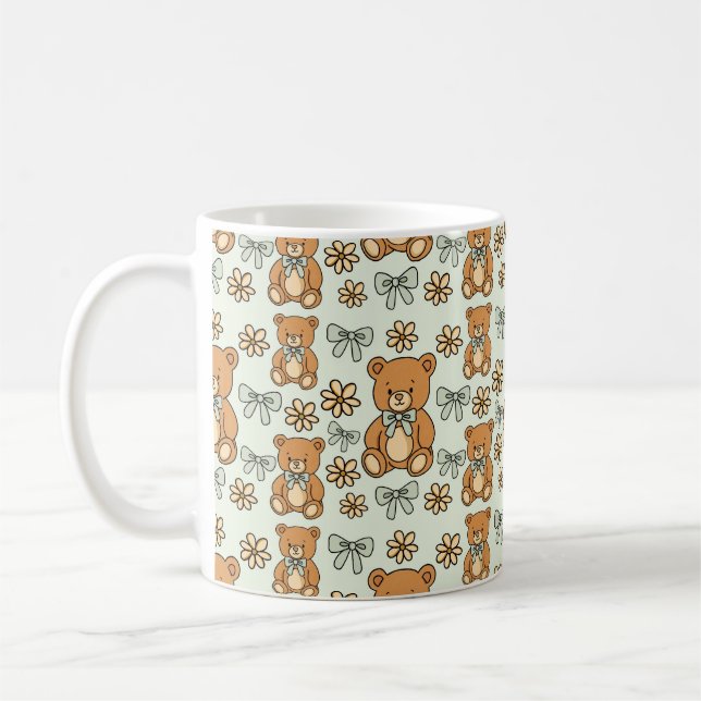 Hand-Drawn Coquette Teddy Bears Seamless Pattern Kaffemugg (Vänster)