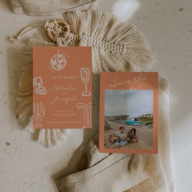 Hand Drawn Coral Romantic Whimsical Photo Wedding Spara Datumet (Skapare uppladdad)