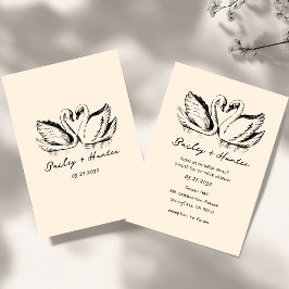 hand drawn  Couple Swan Whimsical Wedding Inbjudningar